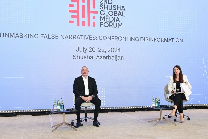 Prezident İlham Əliyev Qlobal Media Forumunda Paşinyanın Britaniyada onunla görüşdən imtina etməsi barədə danışıb
