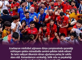 Prezident İlham Əliyevin sosial şəbəkə hesablarında Azərbaycan minifutbol millisinin dünya çempionu olması münasibətilə paylaşım edilib