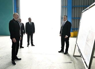 Prezident İlham Əliyev Goranboyda tikinti materialları istehsalı müəssisəsinin açılışında iştirak edib