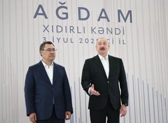 Prezident İlham Əliyev və Prezident Sadır Japarov Ağdam rayonunun Xıdırlı kəndinin 1-ci mərhələsinin açılışında iştirak ediblər