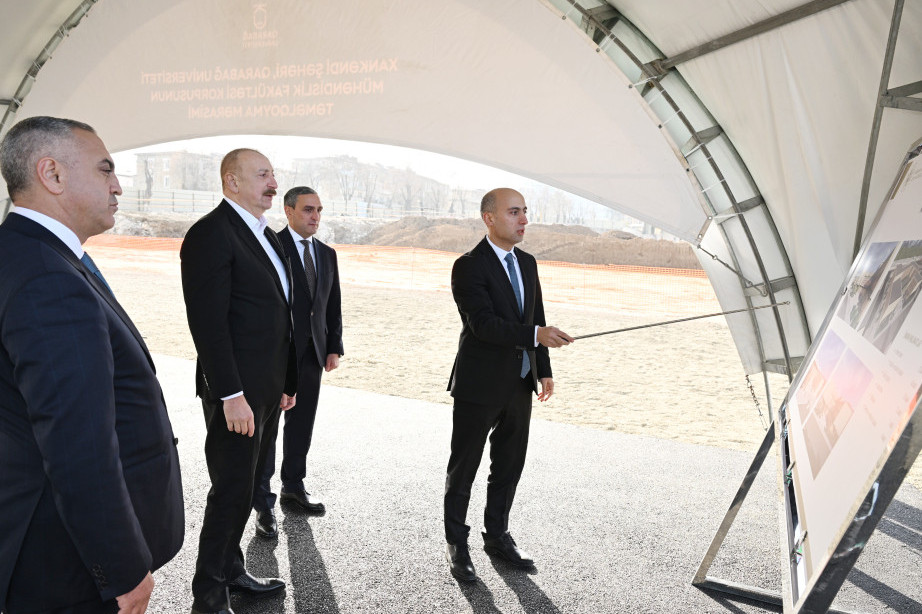 Prezident İlham Əliyev Xankəndidə Qarabağ Universitetinin Mühəndislik fakültəsinin binasının təməlini qoyub
