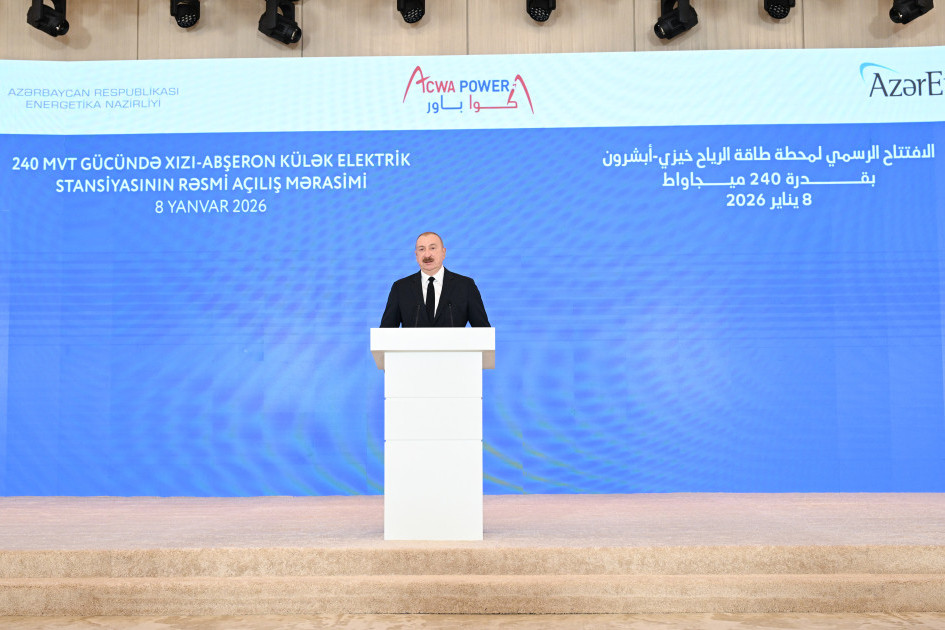 Prezident İlham Əliyev Bakıda “Xızı-Abşeron” Külək Elektrik Stansiyasının rəsmi açılış mərasimində çıxış edib