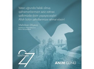 Birinci vitse-prezident Mehriban Əliyeva 27 Sentyabr - Anım Günü ilə əlaqədar paylaşım edib