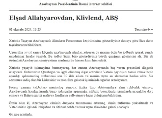 Xaricdə Yaşayan Azərbaycanlı Alimlərin Forumunun iştirakçıları Prezident İlham Əliyevə təşəkkür ediblər