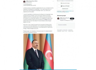 Keniya Prezidenti dövlətimizin başçısı İlham Əliyevi seçkilərdə qələbəsi münasibətilə təbrik edib