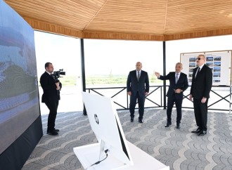 Prezident İlham Əliyev Füzuli rayonunda Köndələnçay su anbarları kompleksinin təmir-bərpadan sonra açılışında iştirak edib