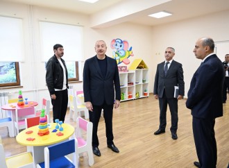 Prezident İlham Əliyev Xankəndidə 1 nömrəli körpələr evi-uşaq bağçasının təmirdən sonra açılışında iştirak edib