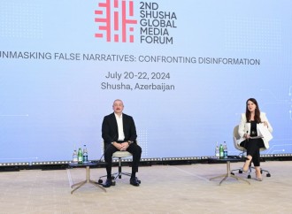 Prezident İlham Əliyev Şuşada 2-ci Qlobal Media Forumunda çıxış edir